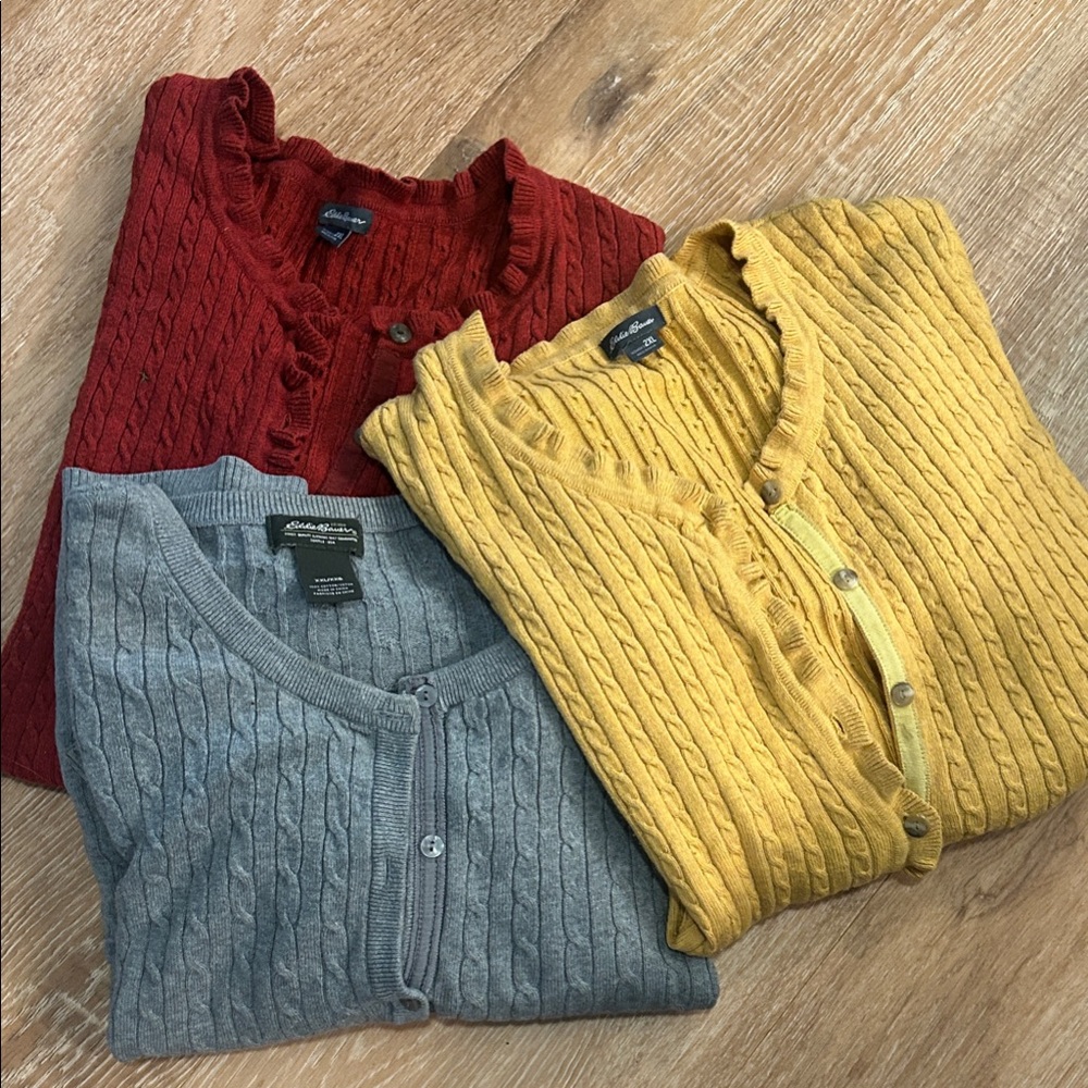 Eddie Bauer Women's Cardigan Sweater Set - Red, Yellow, Gray